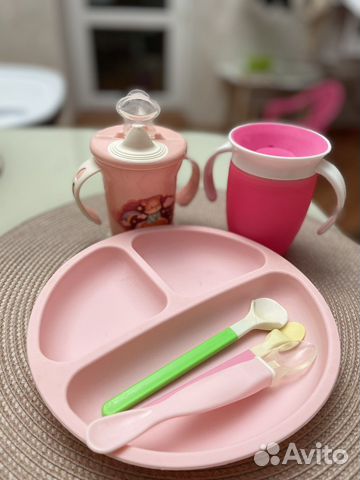 Детская посуда силиконовая тарелка,поильник