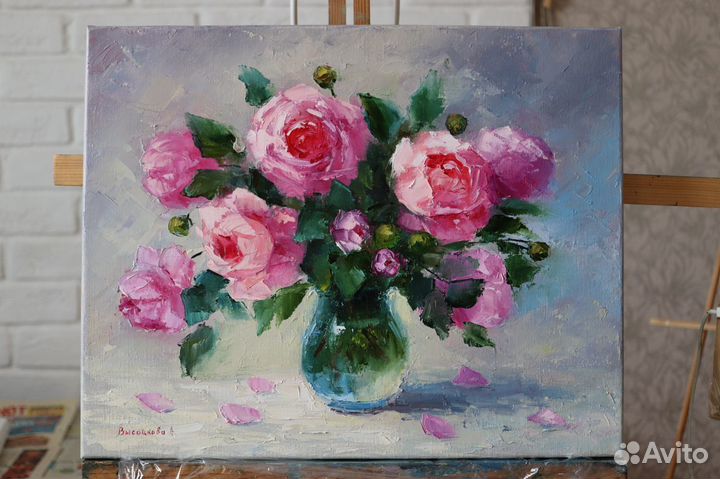 Картина маслом Пионы Цветы 40х50см
