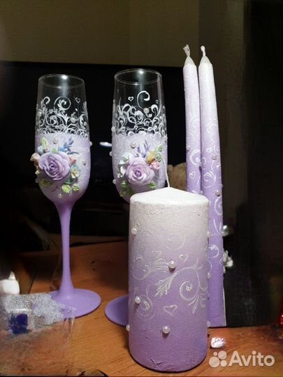 Свадебные бокалы + свечи в подарок