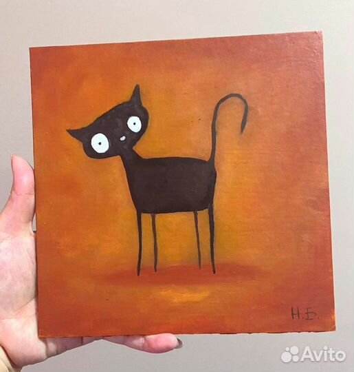 Картина маслом кот с добрыми глазами 20х20 с подст
