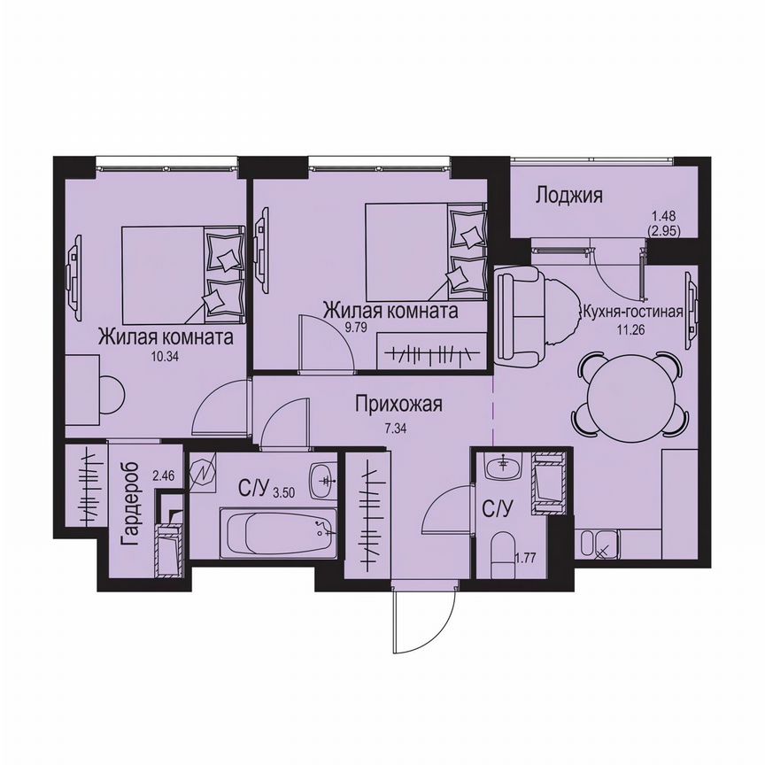 2-к. квартира, 47,9 м², 6/9 эт.