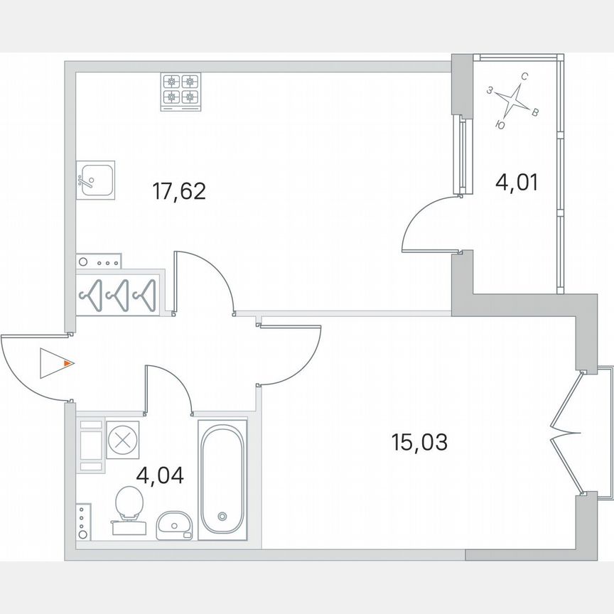 1-к. квартира, 42,9 м², 3/4 эт.