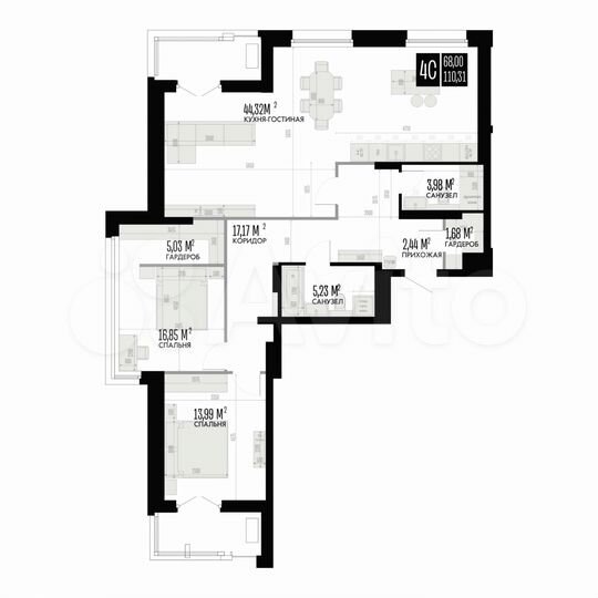 4-к. квартира, 110,3 м², 4/15 эт.