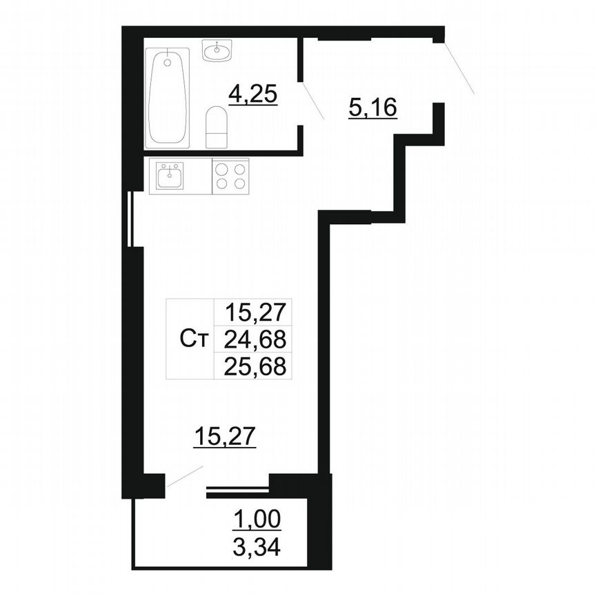 Квартира-студия, 25,7 м², 2/11 эт.