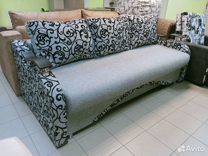 Диван-кровать арина Серый (Вензеля) рогожка