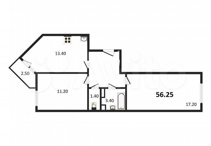 2-к. квартира, 56,3 м², 11/17 эт.