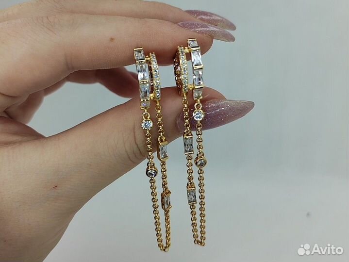 Chopard серьги,длинные, покрытие золото