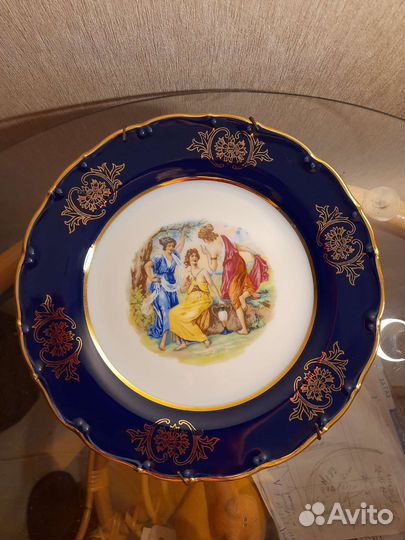 Большая настенная тарелка Чехословакия кобальт