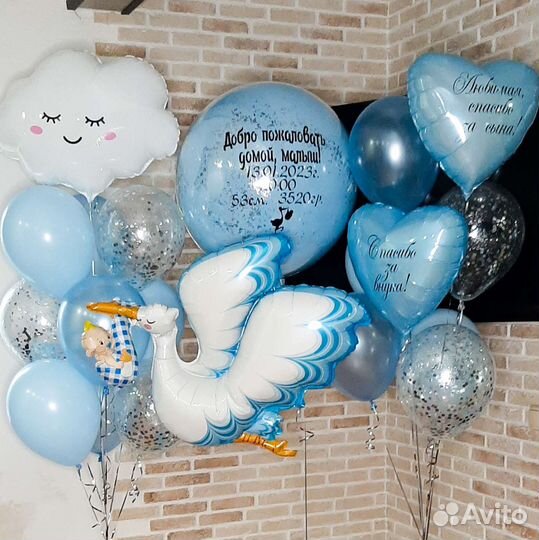 Воздушные шары на выписку из роддома.Доставка 24/7