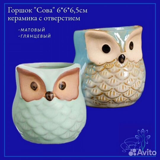 Горшок Сова филин ракушки керамический