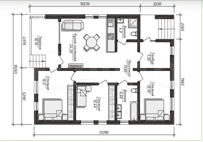 Коттедж 115 м² на участке 8,1 сот.