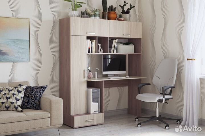 Стол компьютерный с полками Ясень шимо