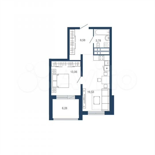 1-к. квартира, 51,2 м², 21/22 эт.