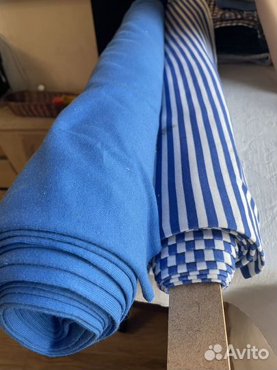 Интерлок в рулоне синий и полосатый