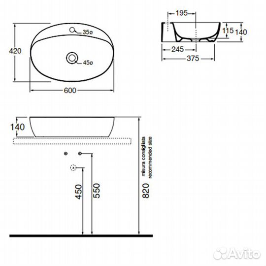 Azzurra elegance circle раковина накладная 60х42с
