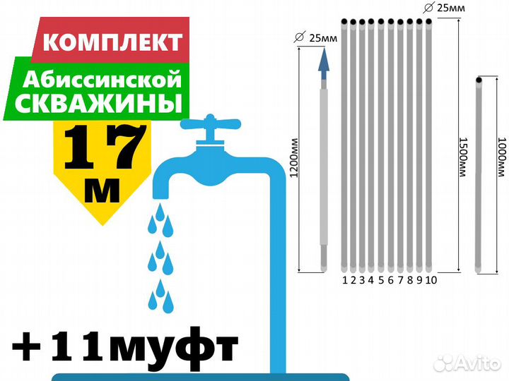 Комплект для абиссинской скважины 17м вгп D25мм