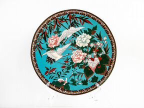 Антикварная тарелка, Япония, клуазоне, 1868-1912гг