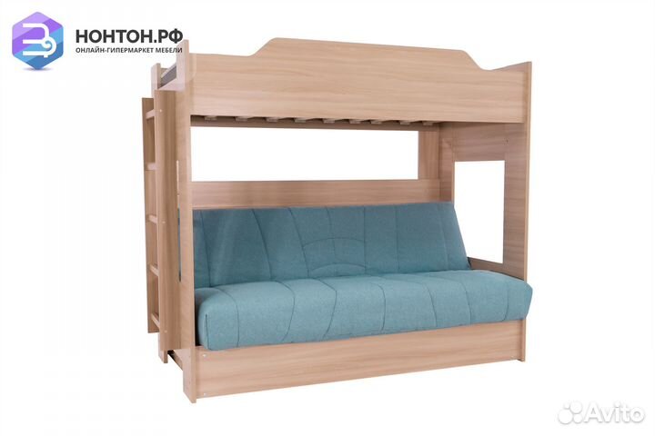 Двухъярусная кровать с диван-кроватью голубой / ши