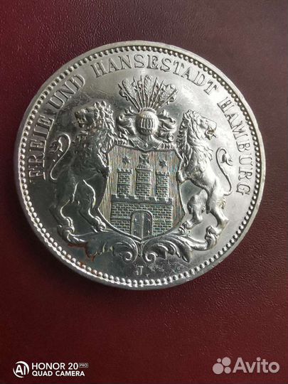 3 Марки 1914 и 5 марок 1913 Гамбург, Германия