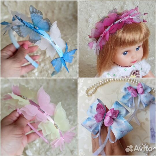 Ободок, банты бабочки, цветы
