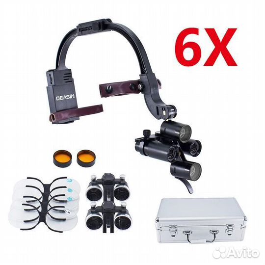 Налобный осветитель +3шт бинокуляры 2.5+3.5+5\6X