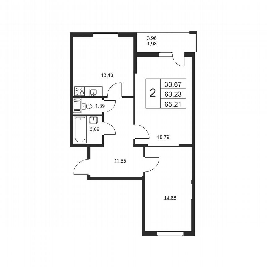 2-к. квартира, 65,2 м², 12/19 эт.