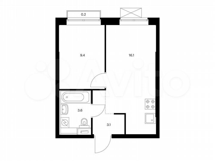 1-к. квартира, 32,4 м², 2/9 эт.