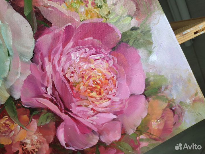 Картина маслом на холсте цветы пионы