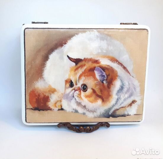 Шкатулка Рыжий кот. Ручная работа