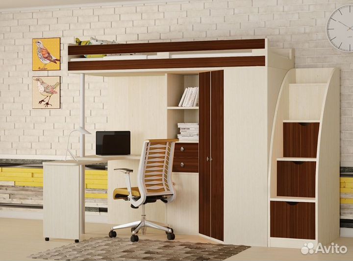 Кровать чердак детская с лестницей-комодом