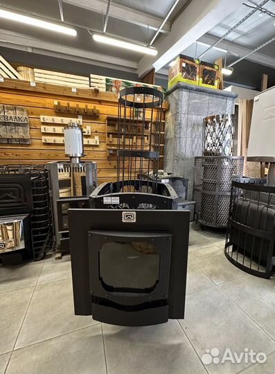 Печь для бани Былина 18Ч панорама с сеткой