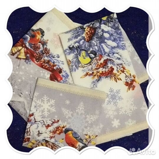 Ткань рогожка со снегирями