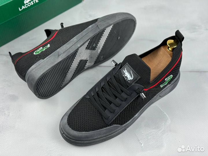 Мужские кеды Lacoste летние чёрные 2.0