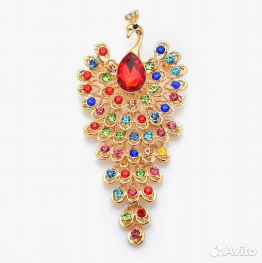 Брошь и Кулон павлин, разные, с кристаллами. Новая