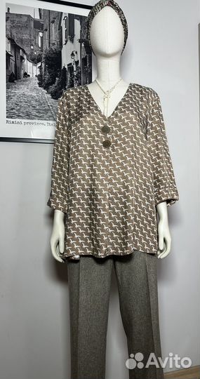 Элегантная шелковая блуза-блузон 50-54