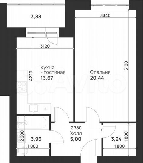 1-к. квартира, 50,2 м², 1/6 эт.