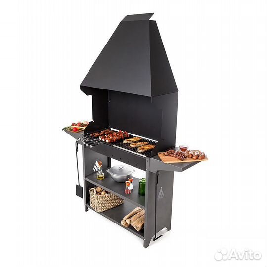 Мангал с зонтом, столиками, полками