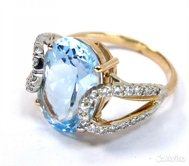 Крупное золотое кольцо с топазом р 17.5