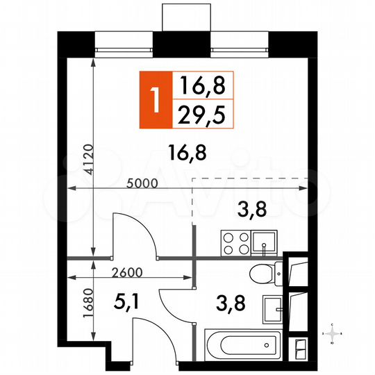 1-к. апартаменты, 29,5 м², 19/22 эт.