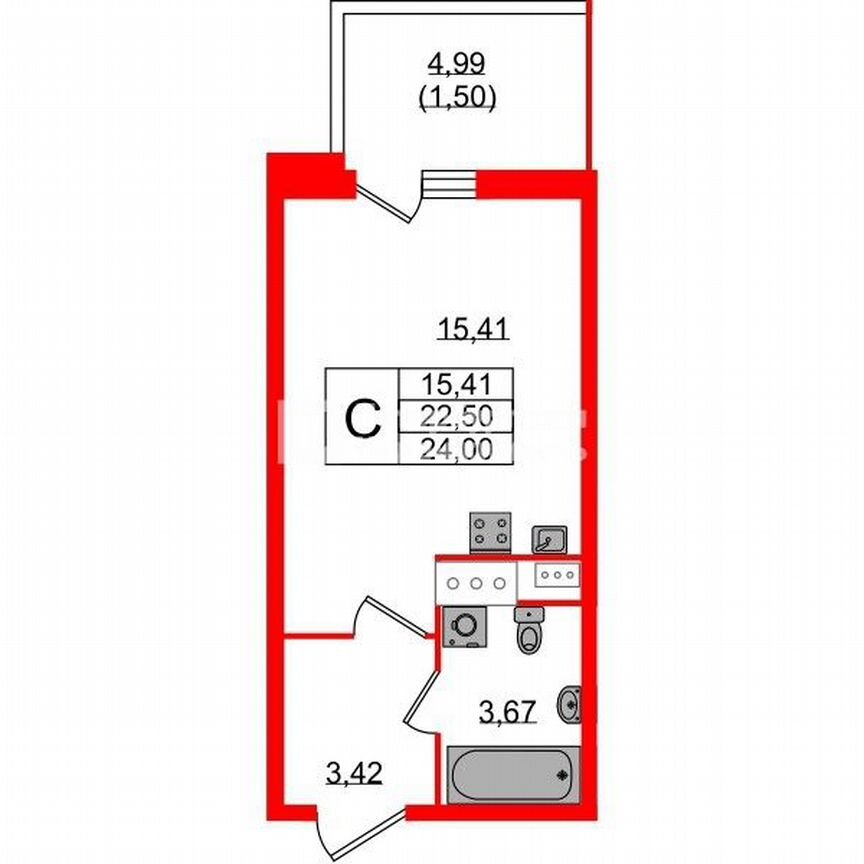 Квартира-студия, 24 м², 3/12 эт.