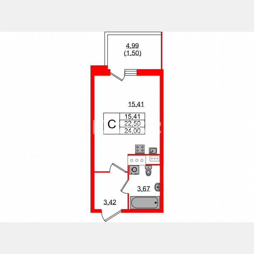 Квартира-студия, 24 м², 3/12 эт.