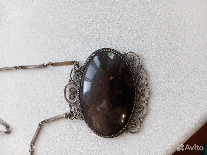 Кулон с цепочкой серебро 916 яшма СССР