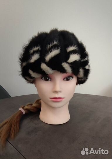 Женская зимняя шапка из вязаной норки р. 52-54