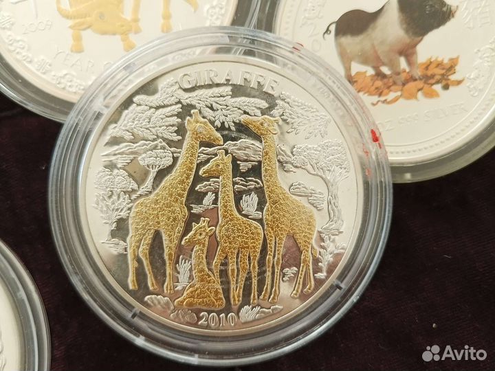 Серебряные монеты 3 oz, 5oz 999,золото, бриллиант