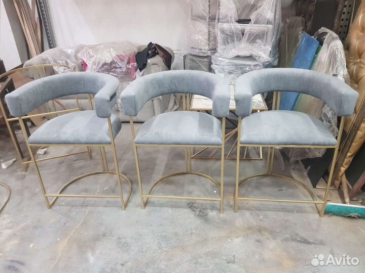 Стул барный открытый серый на золоте