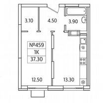 1-к. квартира, 37,3 м², 19/20 эт.