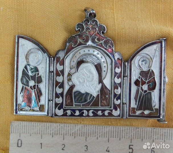 Серебряный складень шейный, паломника, 84 проба