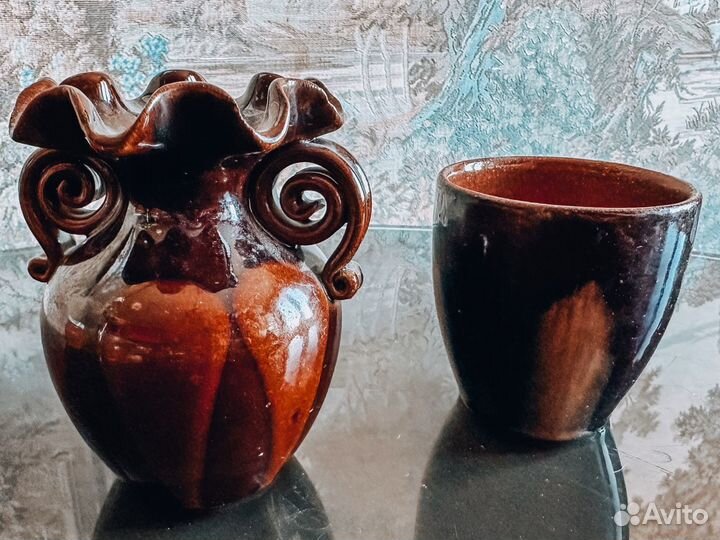 Набор ваза и горшок керамические СССР