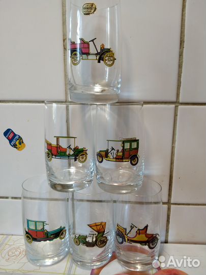 Стаканы с машинками, каретами Богемия,чехословакия