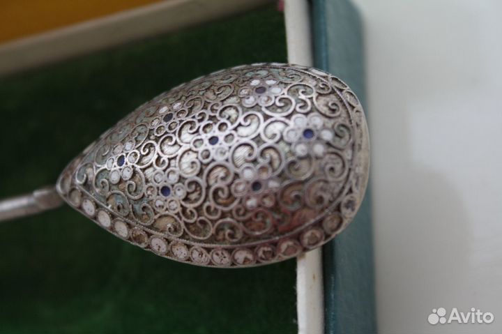 Царская ложечка серебро 84-я проба в эмалях